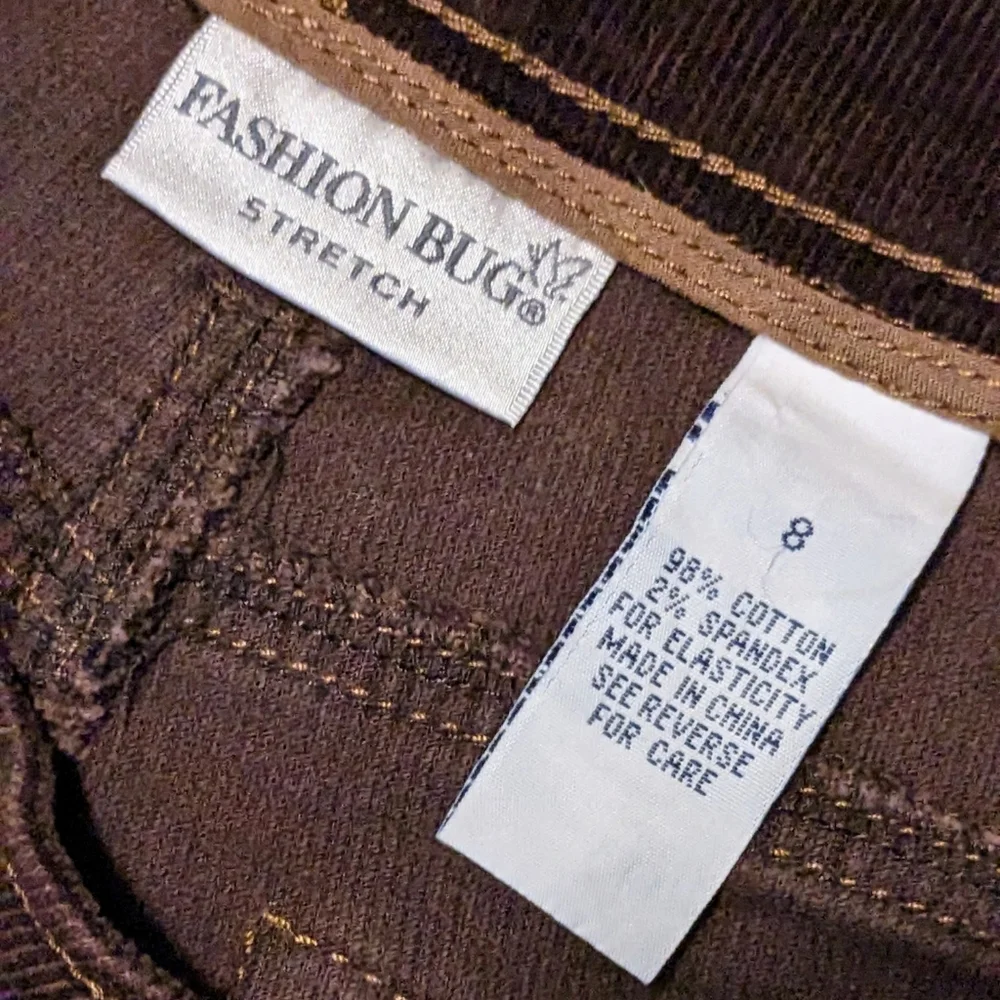 Fashion Bug Corduroy Flared Pants Dark Brown Stretch Embroidery Cotton Fall
